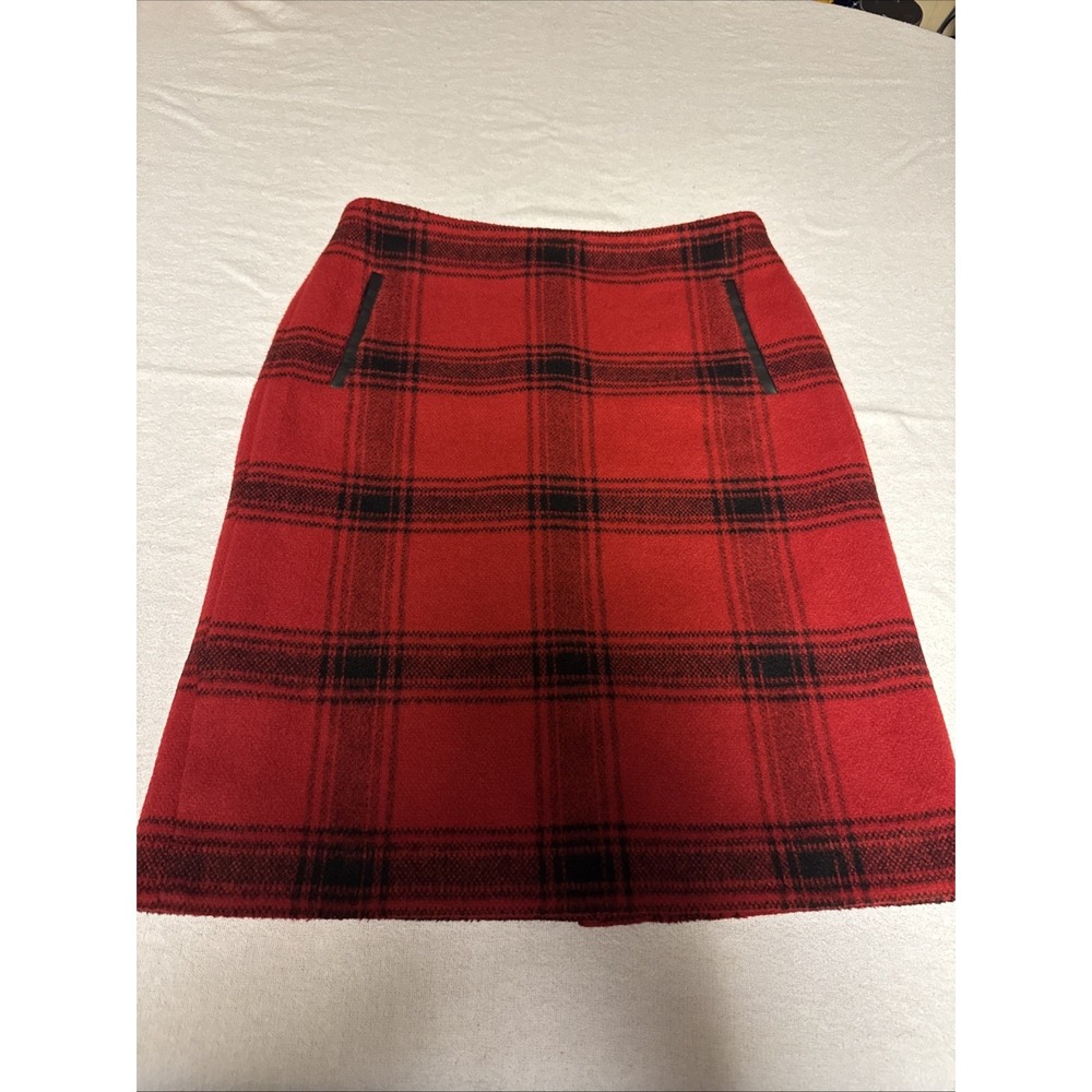 Talbots Pencil Skirt Red & Black Plaid Buffalo Check Window Pane Wool Blend 6p